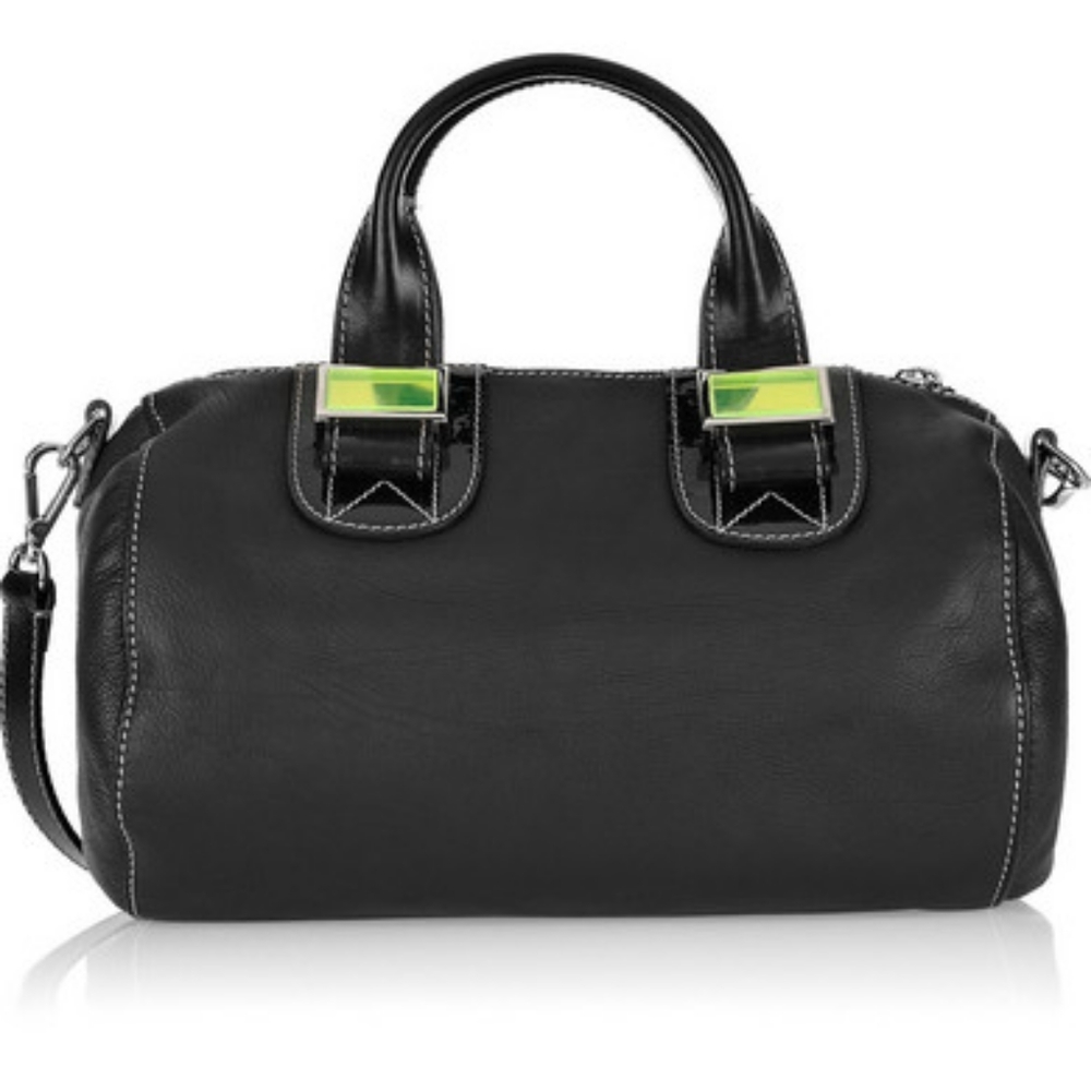Authentic Meredith Wendell Black Leather Duffle Ha